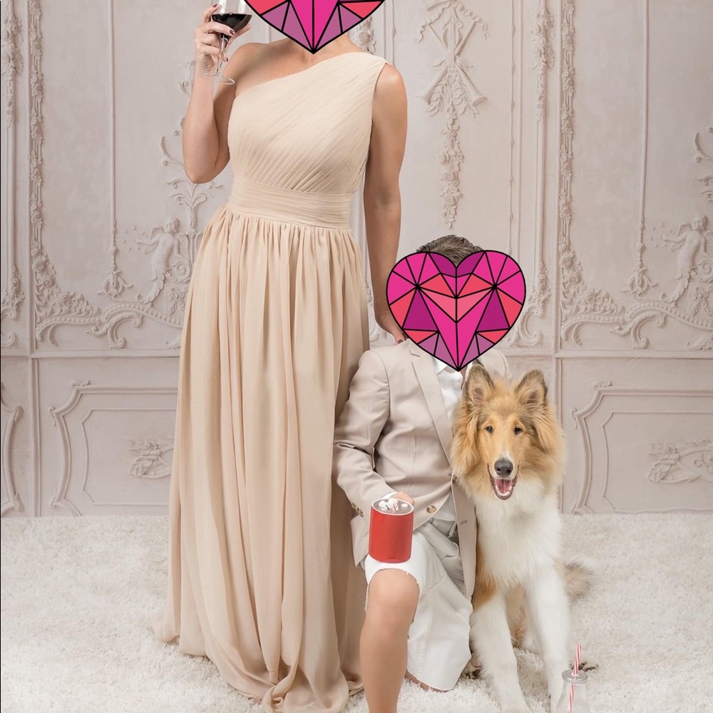 Wedding Dress - Tan - Chiffon - One Shoulder